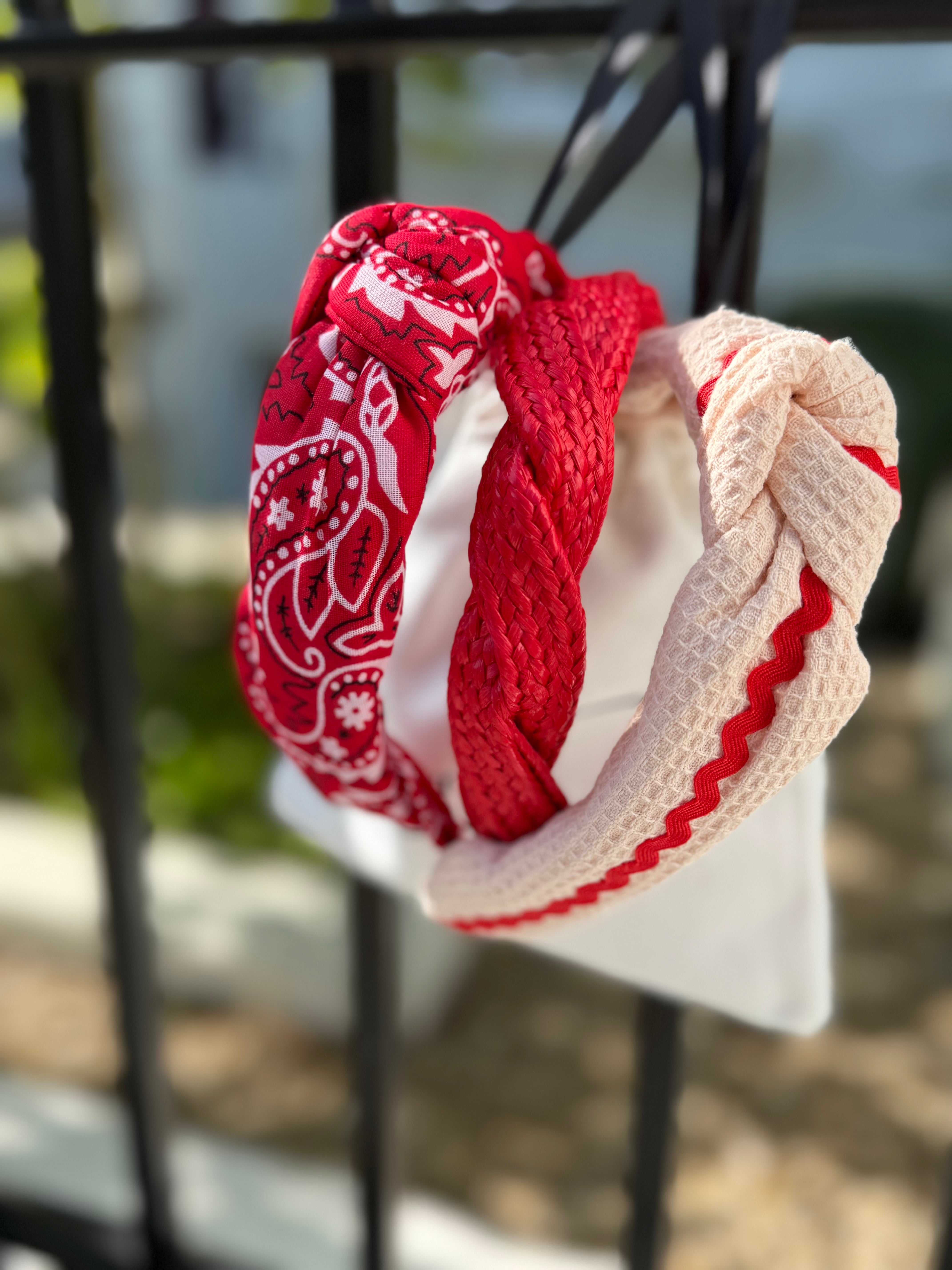 Raffia red thin Scalloped shape Headband