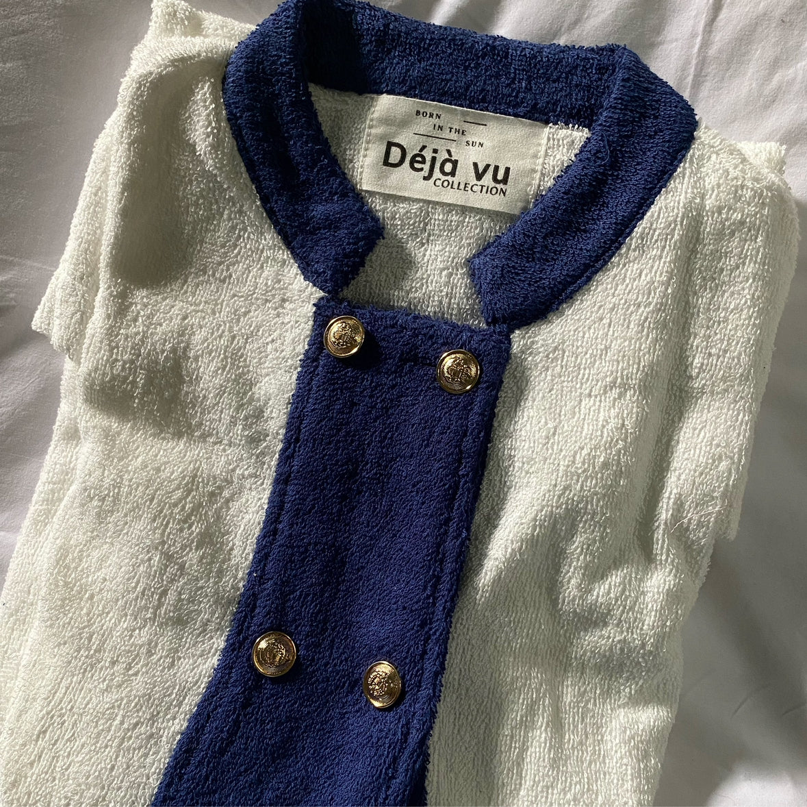 Dress white & navy towelling   “déjà vu “ size S/M - Born In The Sun