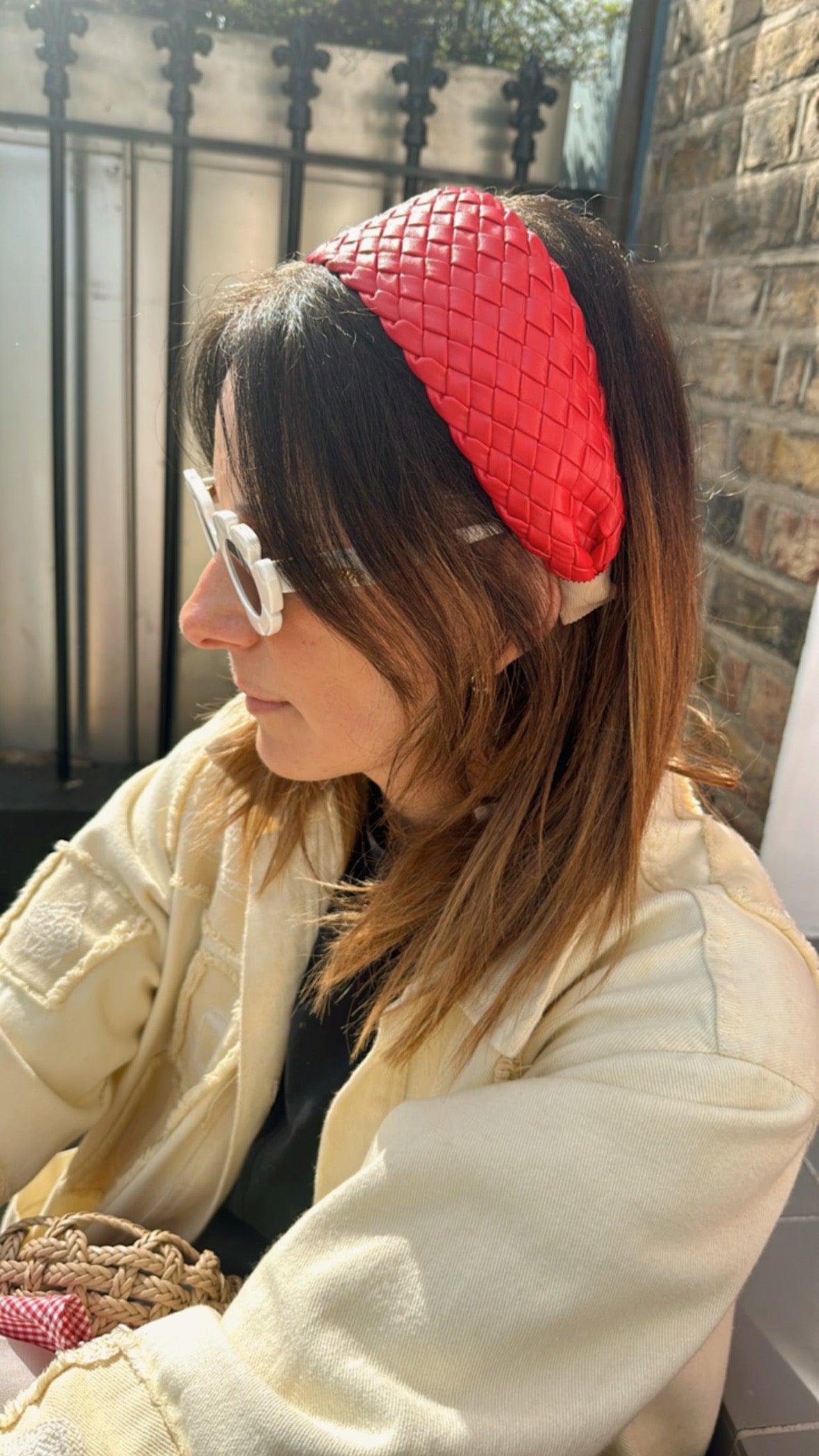 Faux Leather Basket Weave Red Plaited Headband
