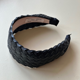 Faux Leather Basket Weave Black Plaited Headband