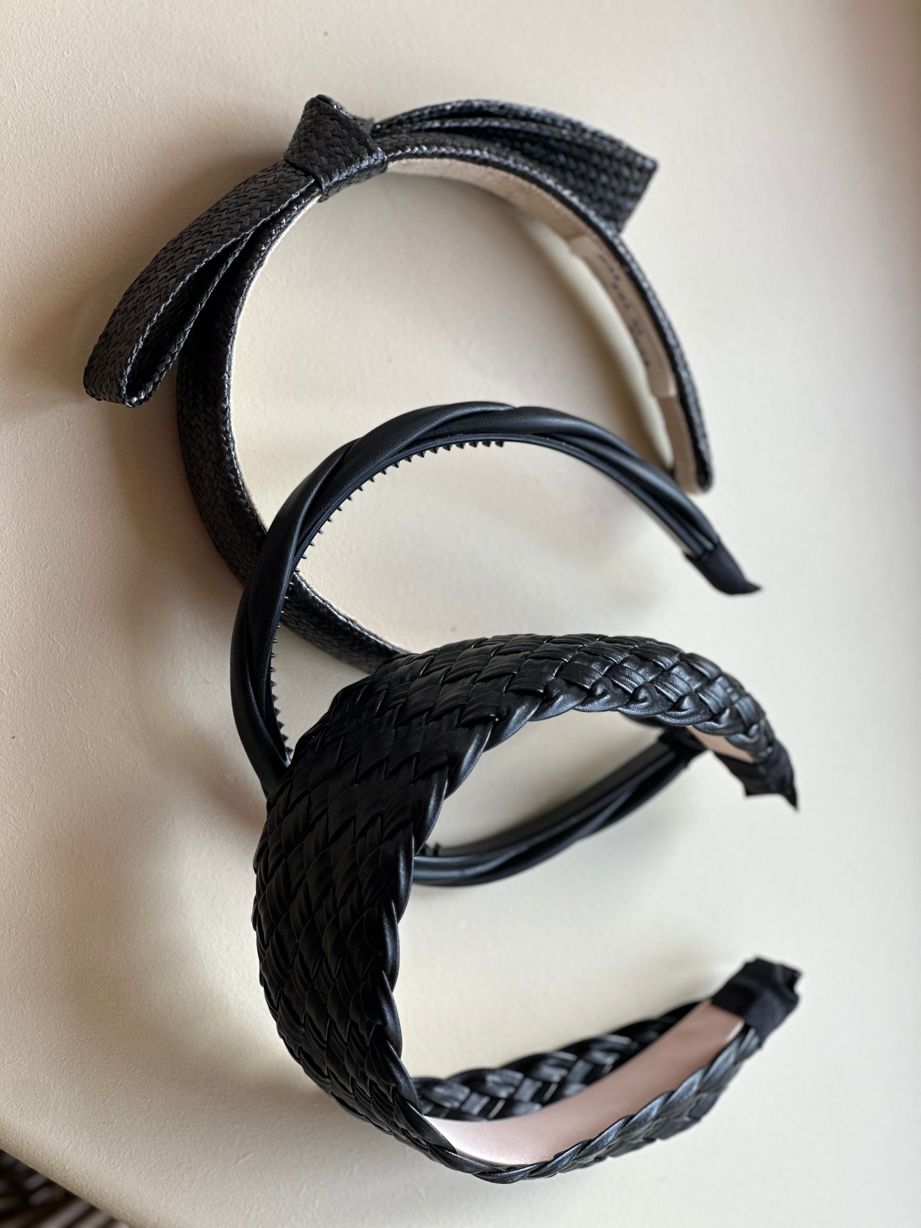 Faux Leather Basket Weave Black Plaited Headband