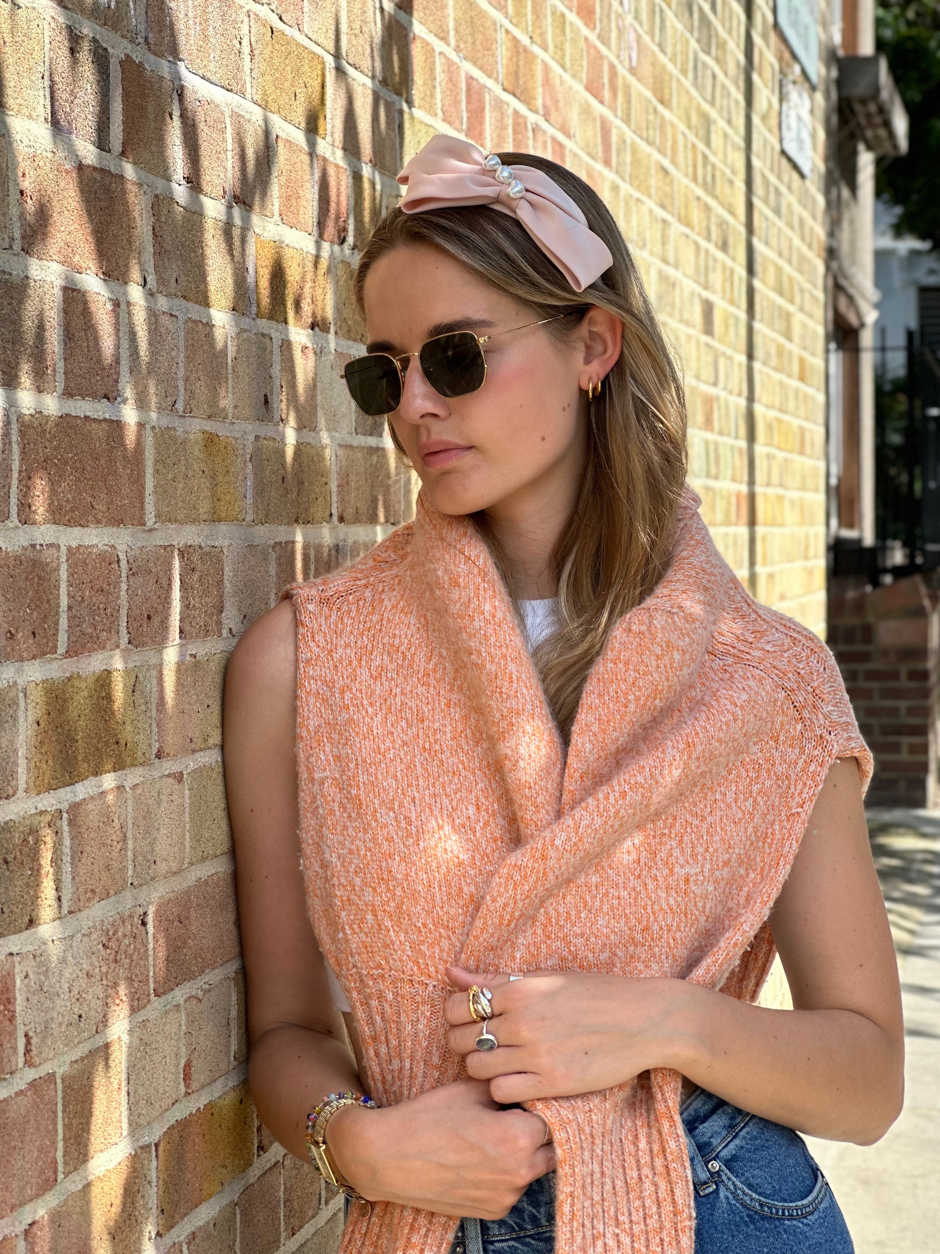 Pale Pink silk bow ribbon with pearl detail Headband - Born In The Sun