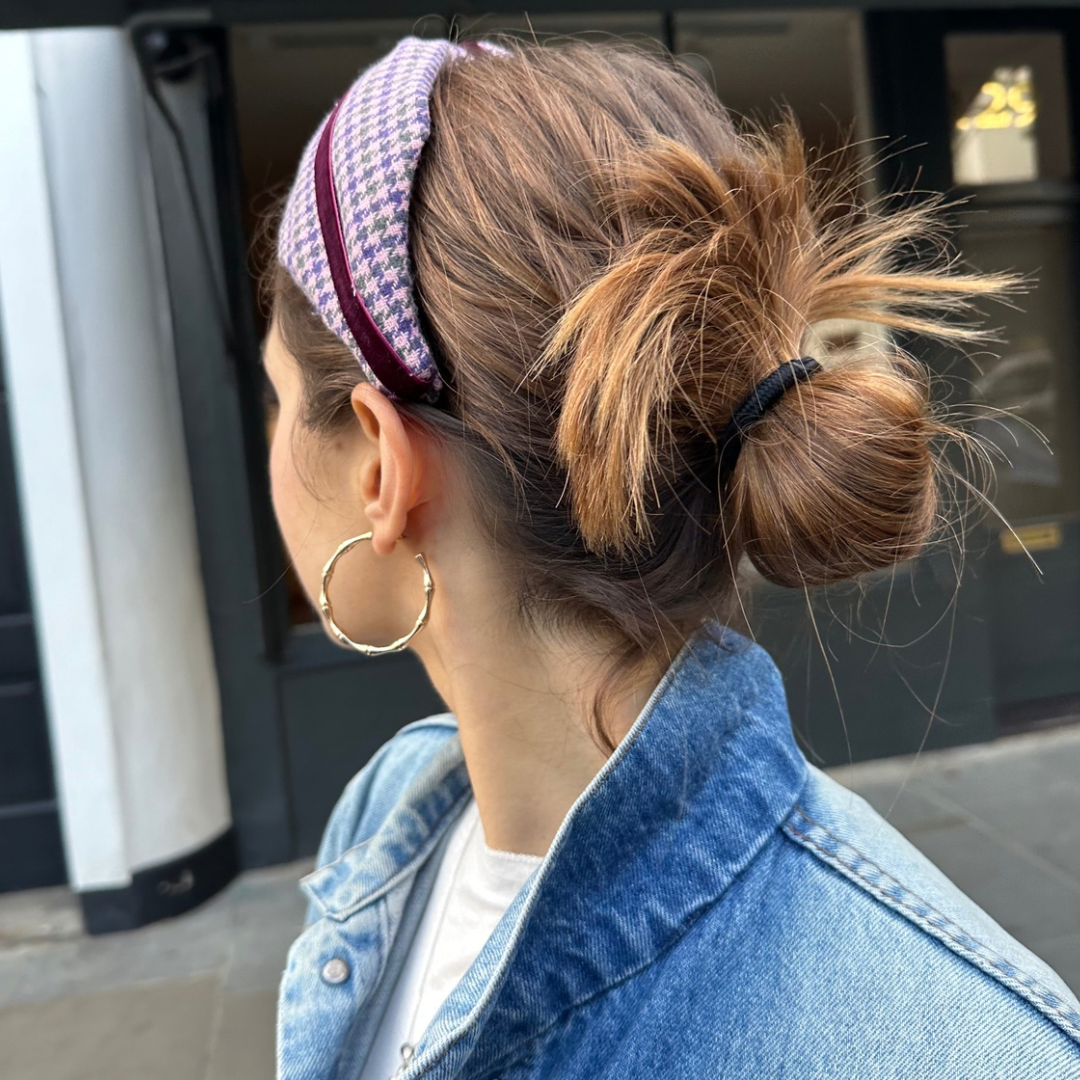 Knotted Headband in Classic British Tweed with Burgundy Velvet Ribbon – Born in the Sun - Born In The Sun