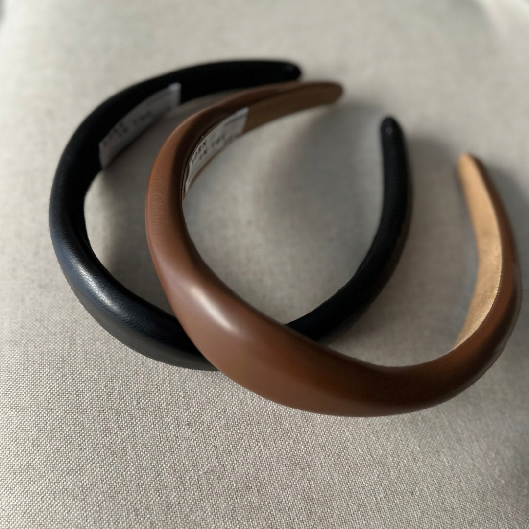 Black wave Leather Padded Headband