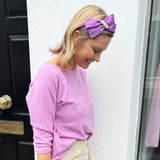 Fuscia silk bow ribbon with pearl detail Headband - Born In The Sun