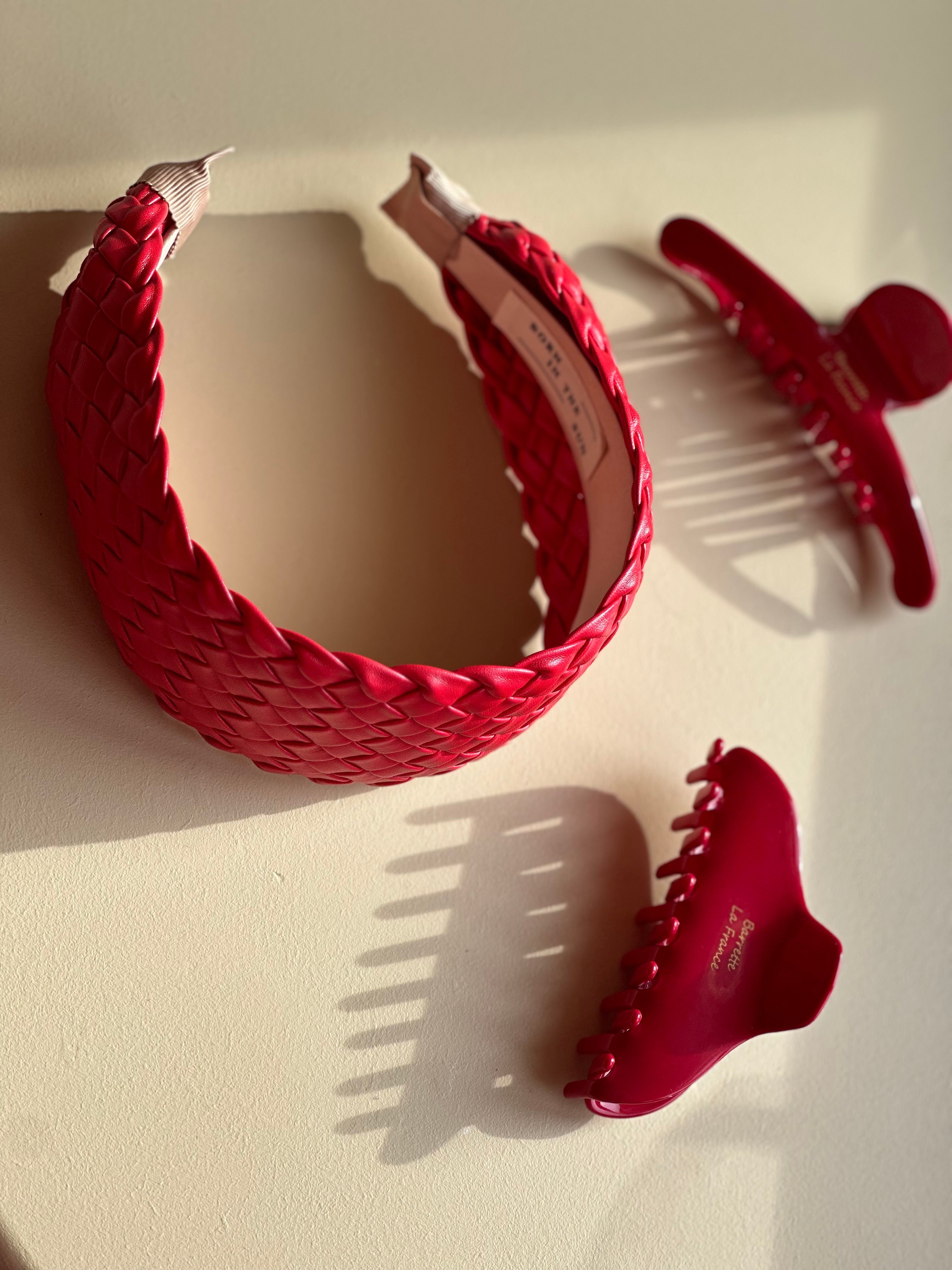 Faux Leather Basket Weave Red Plaited Headband