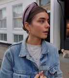 Knotted Headband in Classic British Tweed with Burgundy Velvet Ribbon – Born in the Sun - Born In The Sun