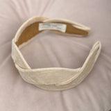 Scalloped Beige Velvet Headband - Luxurious Elegance for Every Day