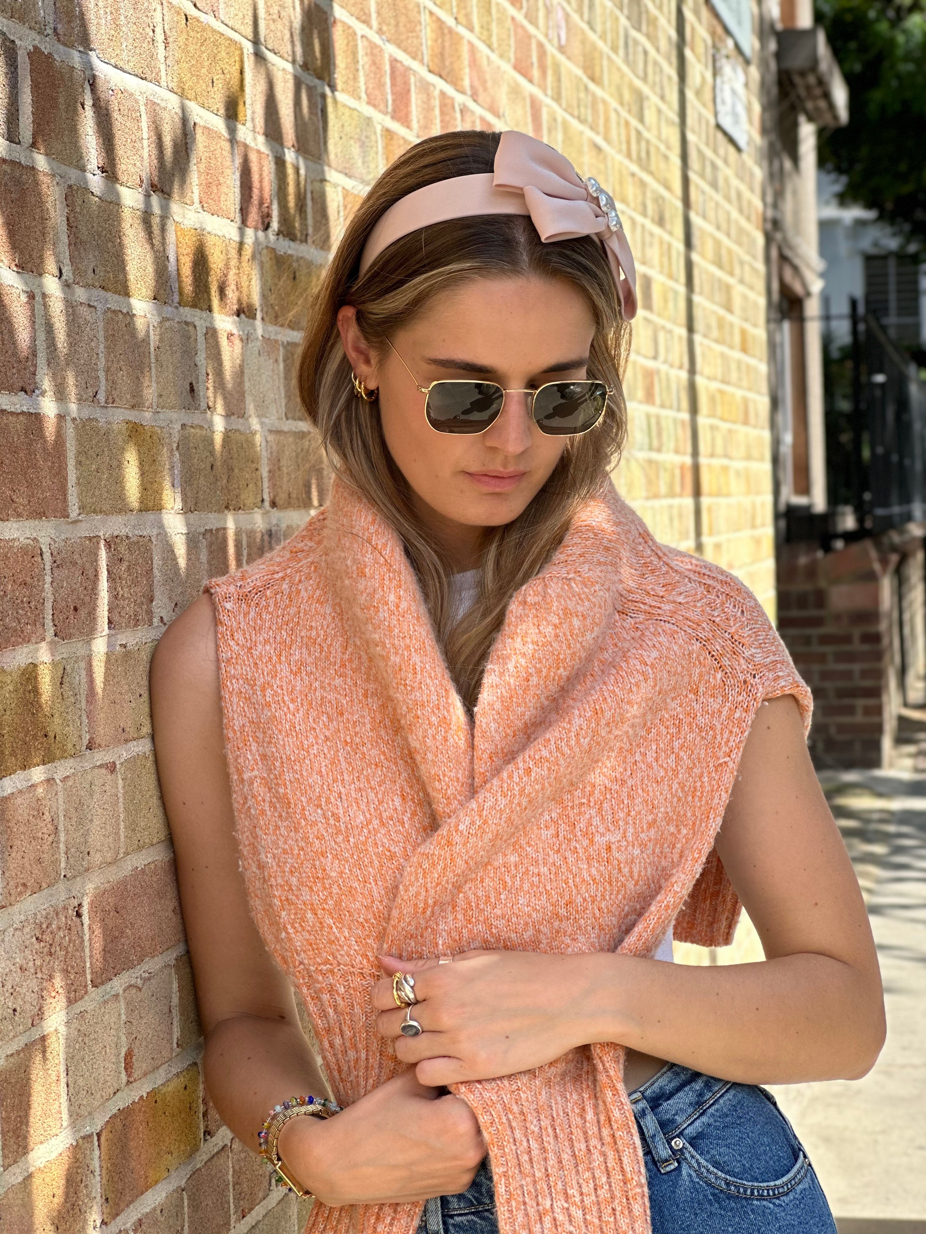 Pale Pink silk bow ribbon with pearl detail Headband - Born In The Sun