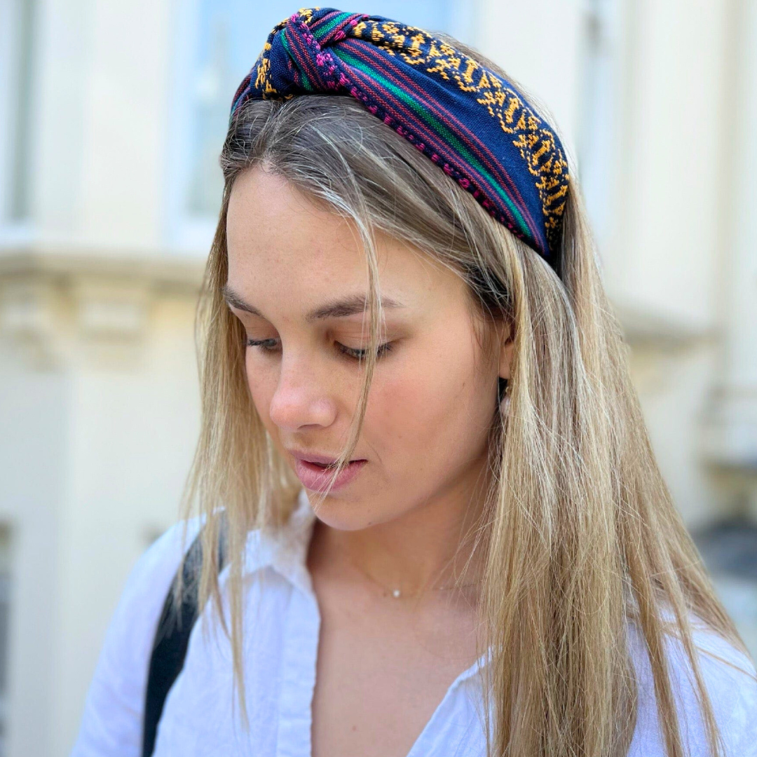 New Navy Navajo Fabric Knotted Headband - Born In The Sun