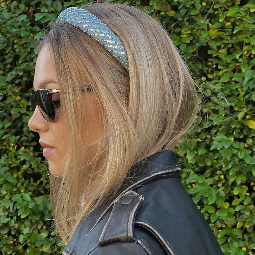 Light Denim Sequined Headband - Born In The Sun