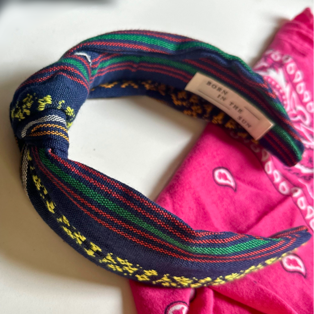 New Navy Navajo Fabric Knotted Headband - Born In The Sun