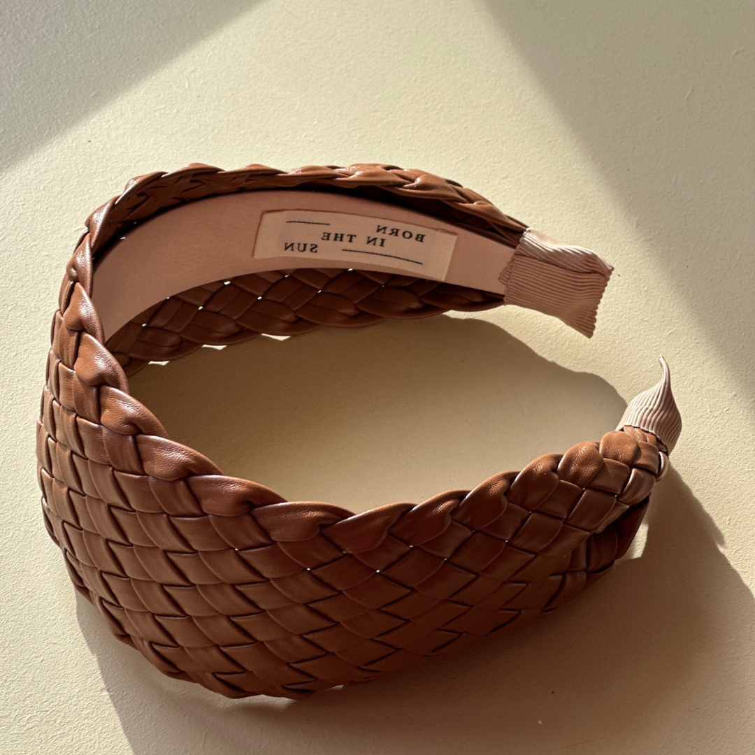 Faux Leather Basket Weave Tan Plaited Headband