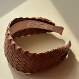 Faux Leather Basket Weave Tan Plaited Headband