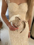 White silk bow ribbon with pearl detail Headband - Born In The Sun