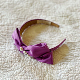 Fuscia silk bow ribbon with pearl detail Headband - Born In The Sun