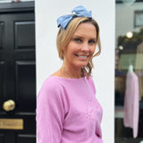 Pale Blue silk bow ribbon with pearl detail Headband - Born In The Sun