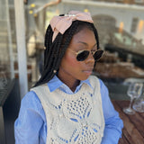 Pale Pink silk bow ribbon with pearl detail Headband - Born In The Sun