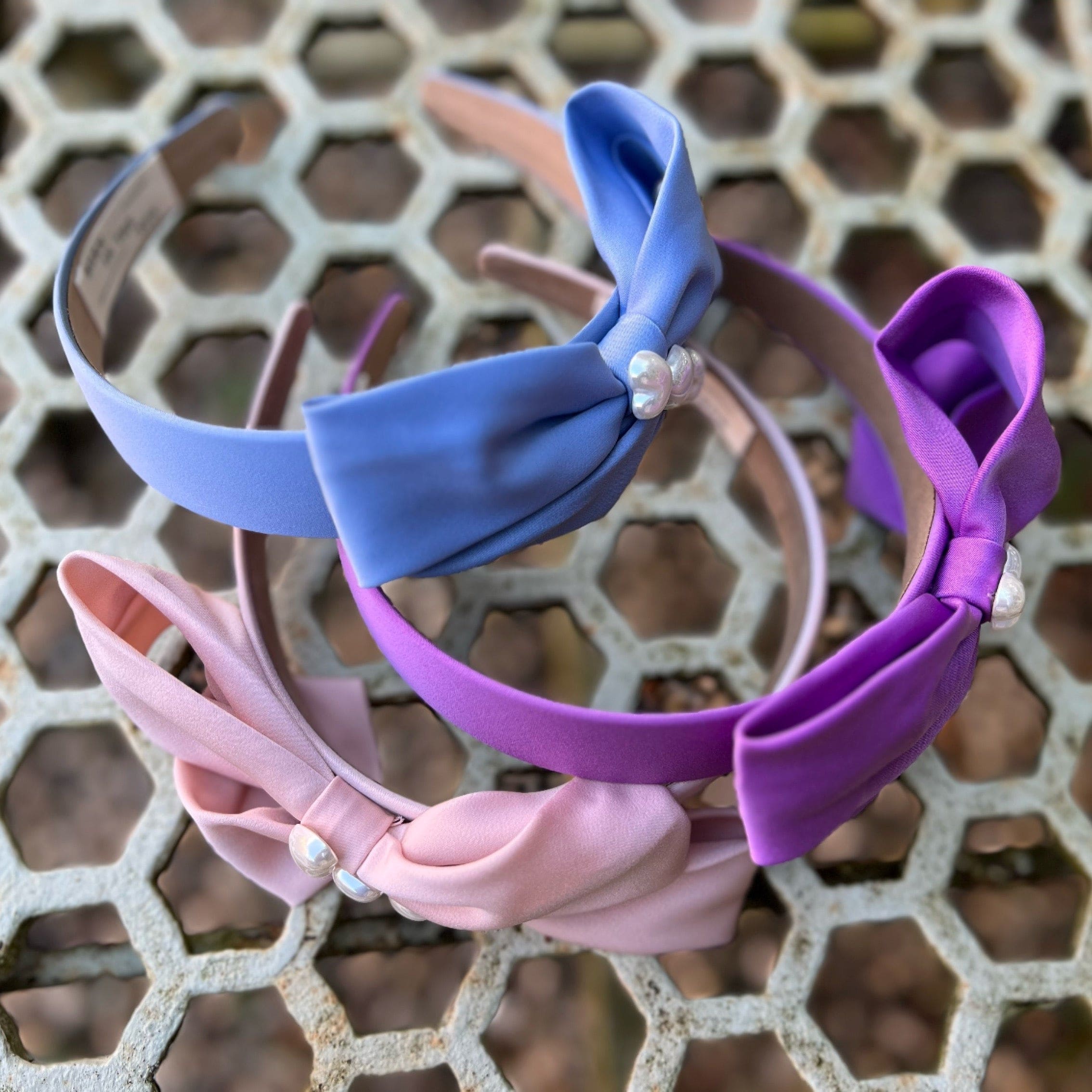 Fuscia silk bow ribbon with pearl detail Headband - Born In The Sun