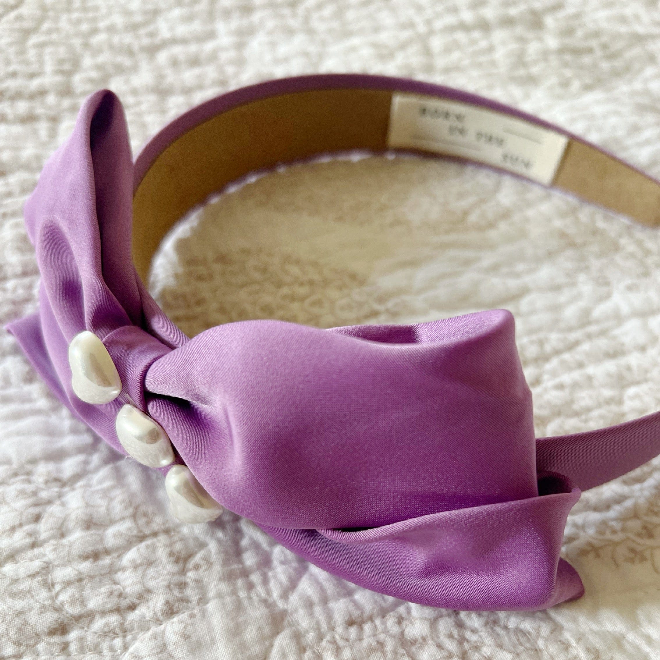Fuscia silk bow ribbon with pearl detail Headband - Born In The Sun