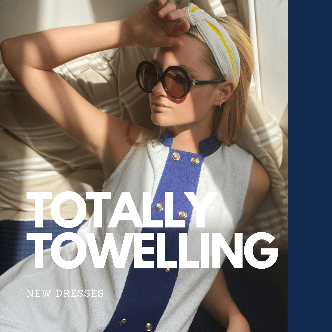 Dress white & navy towelling   “déjà vu “ size S/M - Born In The Sun