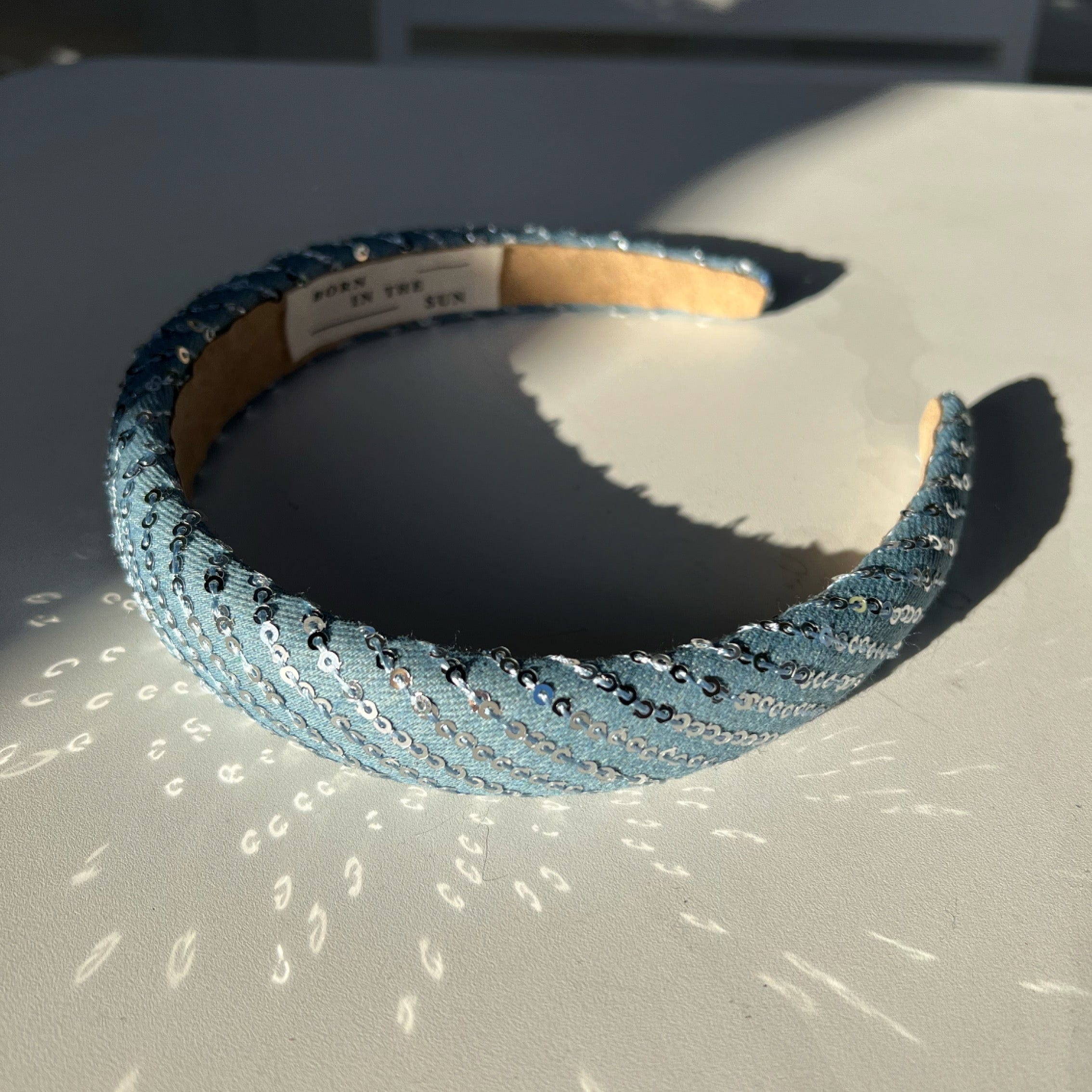 Light Denim Sequence Padded Head Band - Born In The Sun