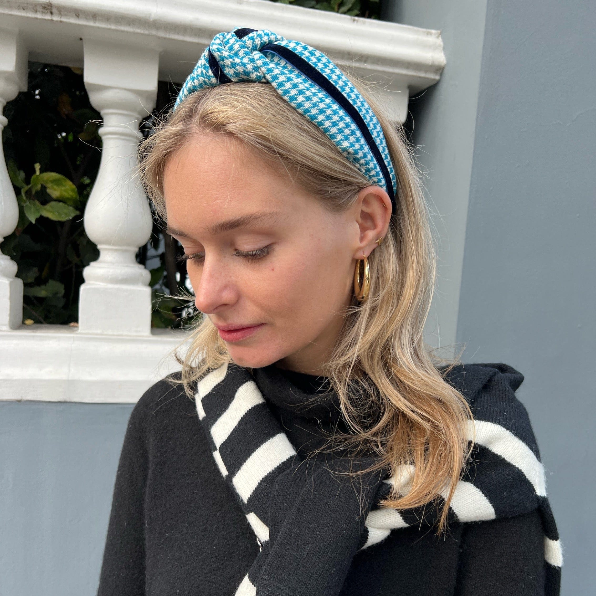 Teal Tweed and velvet Knotted Headband - Born In The Sun