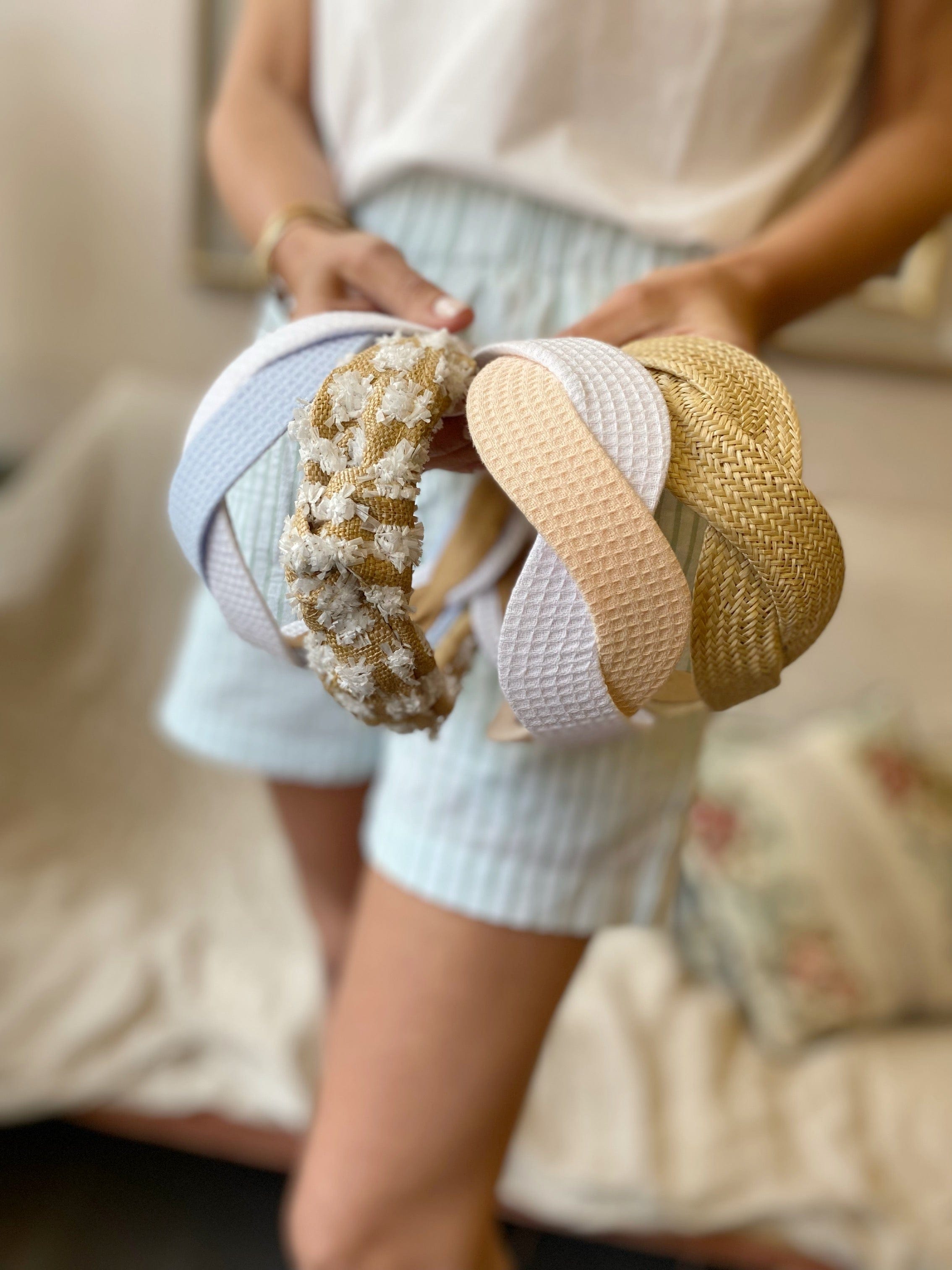 Waffle Scalloped light blue & white shape Headband - Born In The Sun