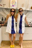 Dress white & navy towelling   “déjà vu “ size S/M - Born In The Sun