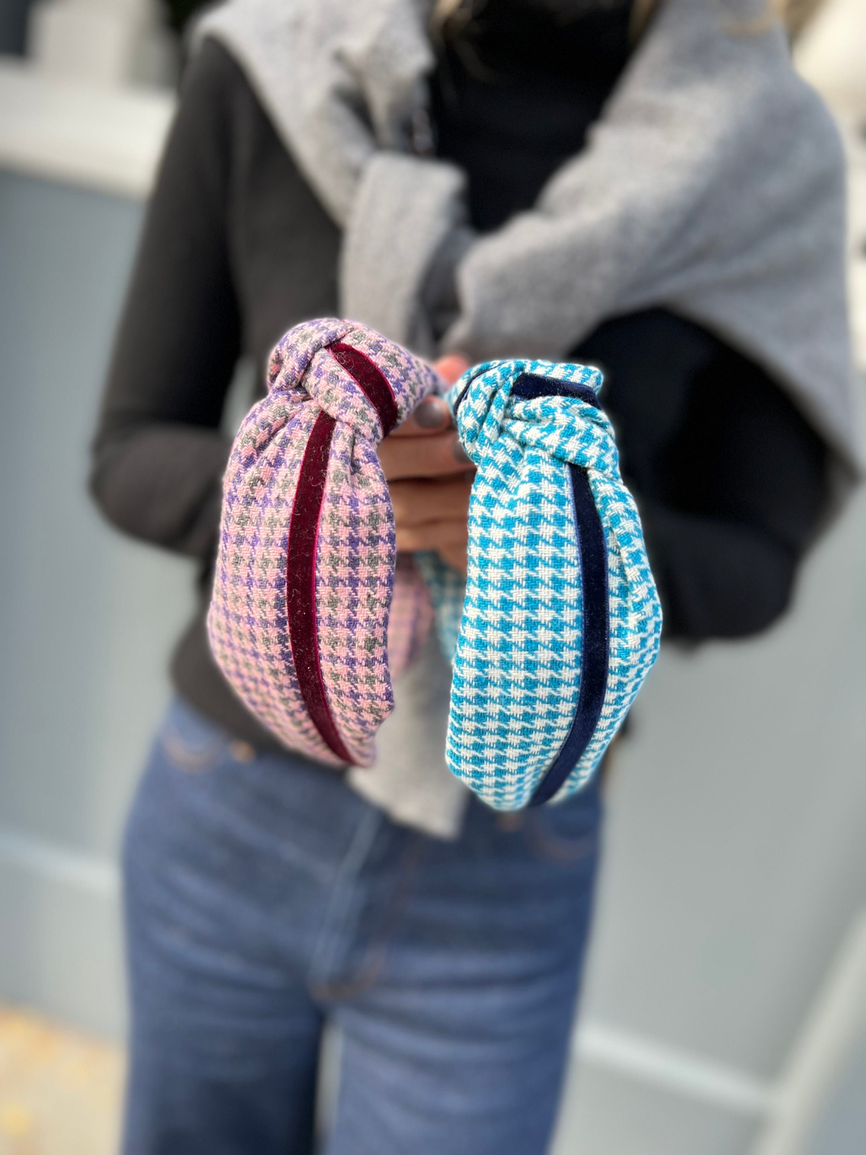 Pink Tweed and velvet Knotted Headband - Born In The Sun