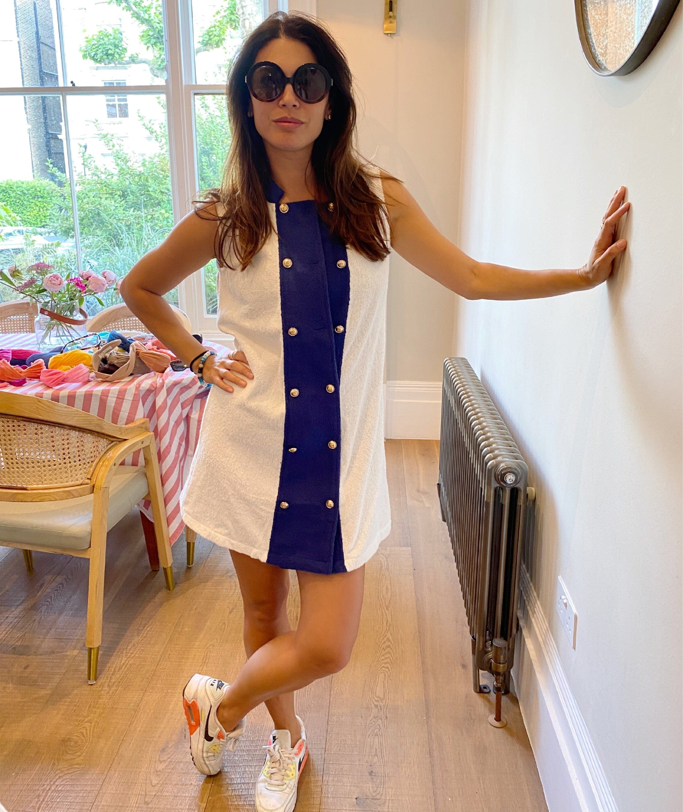 Dress white & navy towelling   “déjà vu “ size S/M - Born In The Sun