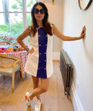 Dress white & navy towelling   “déjà vu “ size S/M - Born In The Sun