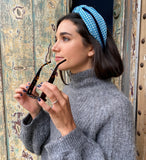 Teal Tweed and velvet Knotted Headband at Born In The Sun - Borninthesun