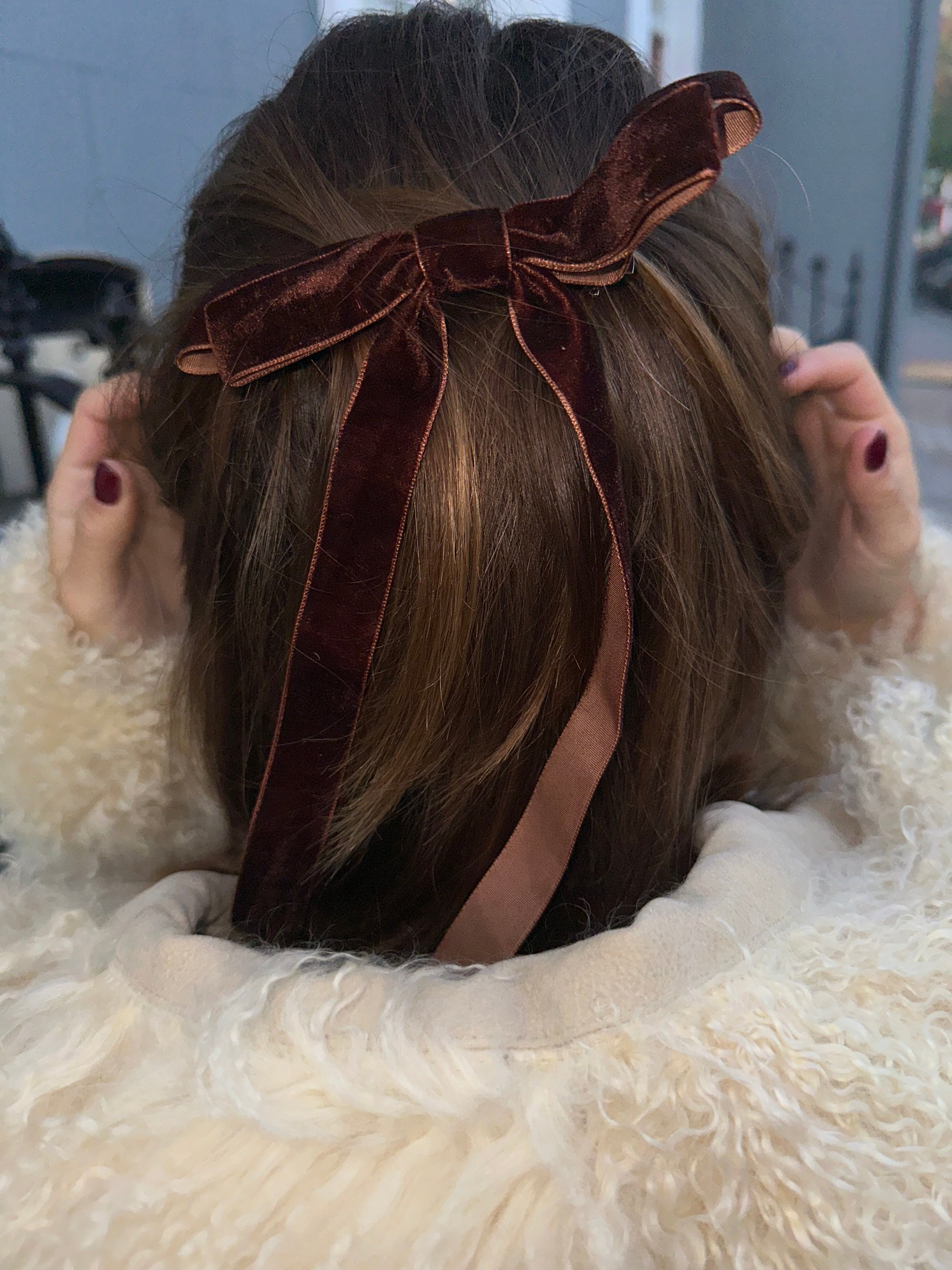 Chocolate Brown Velvet Ribbon Hair Clip Bow