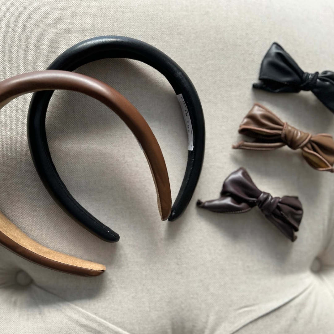 Black Leather Hair Clip Bow