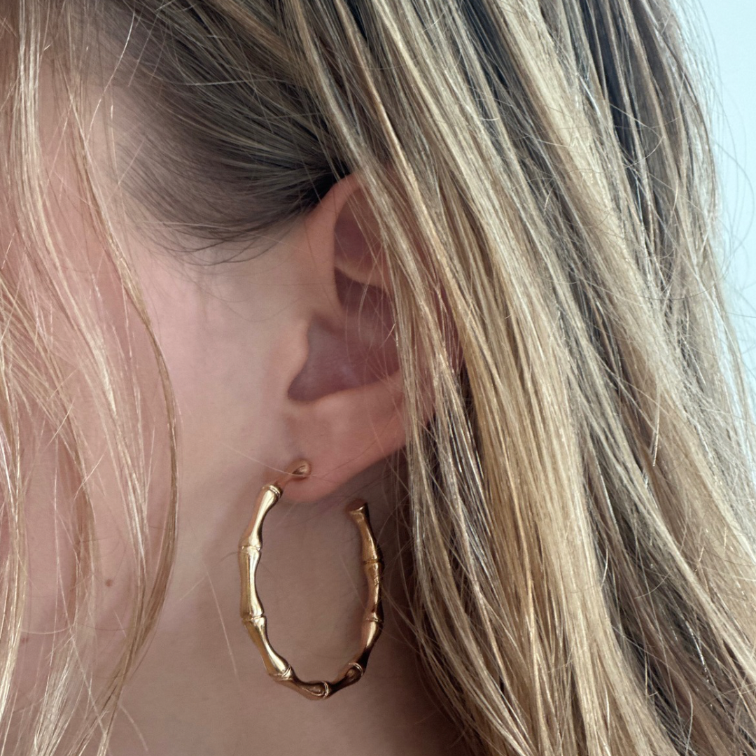 Gold bamboo hoop earrings