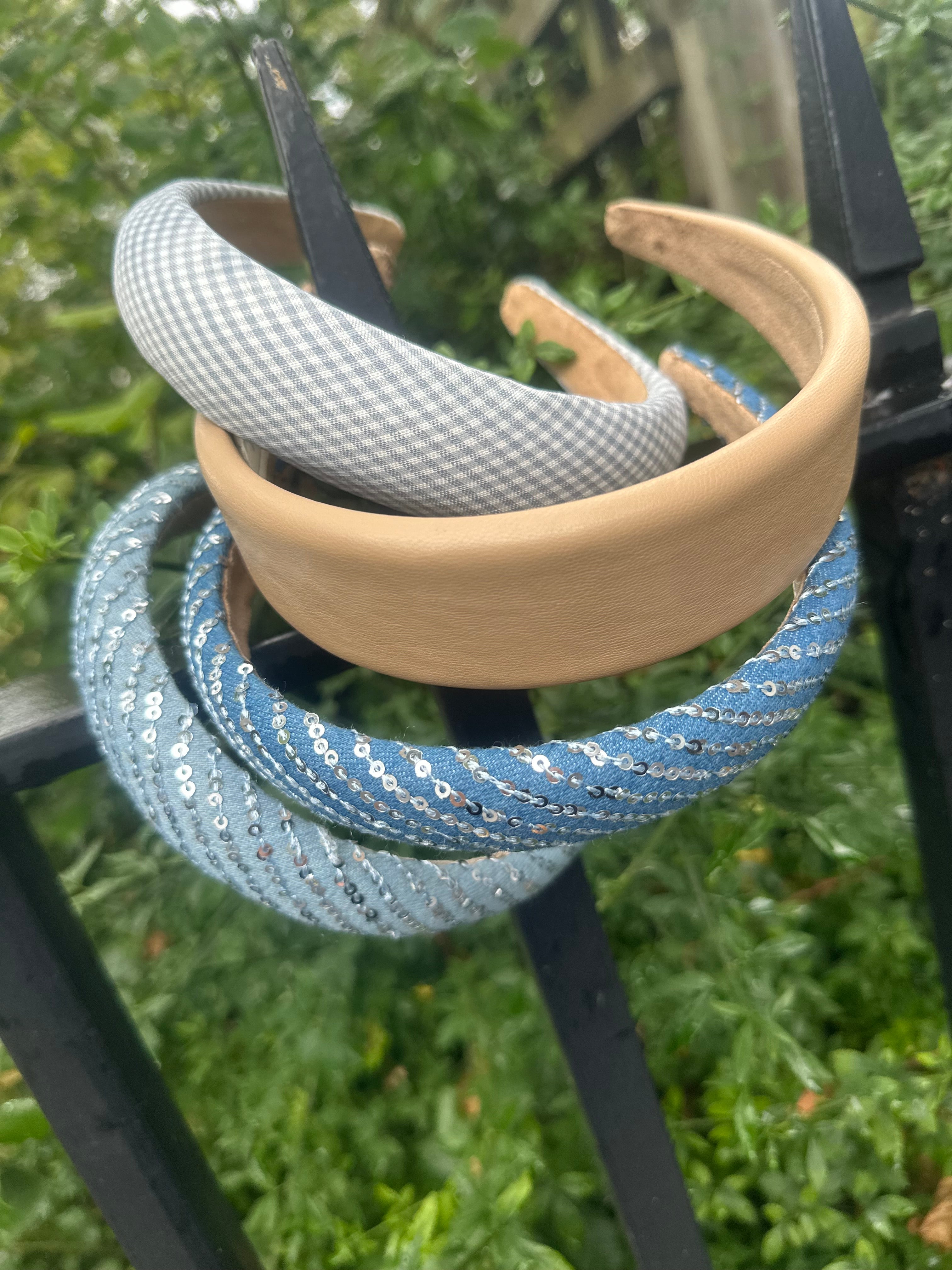 Gingham light blue padded Headband