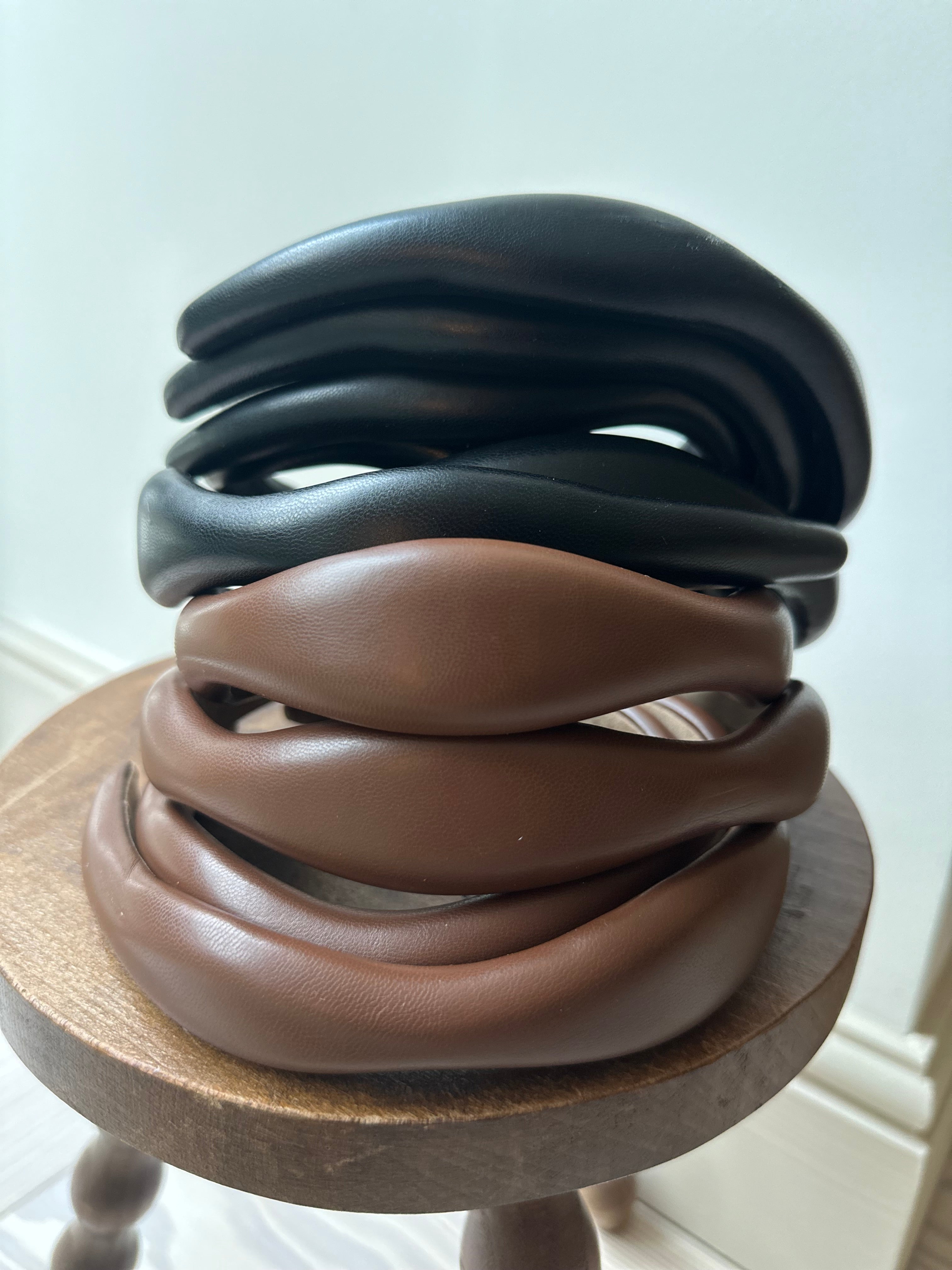 Chocolate wave Leather Padded Headband