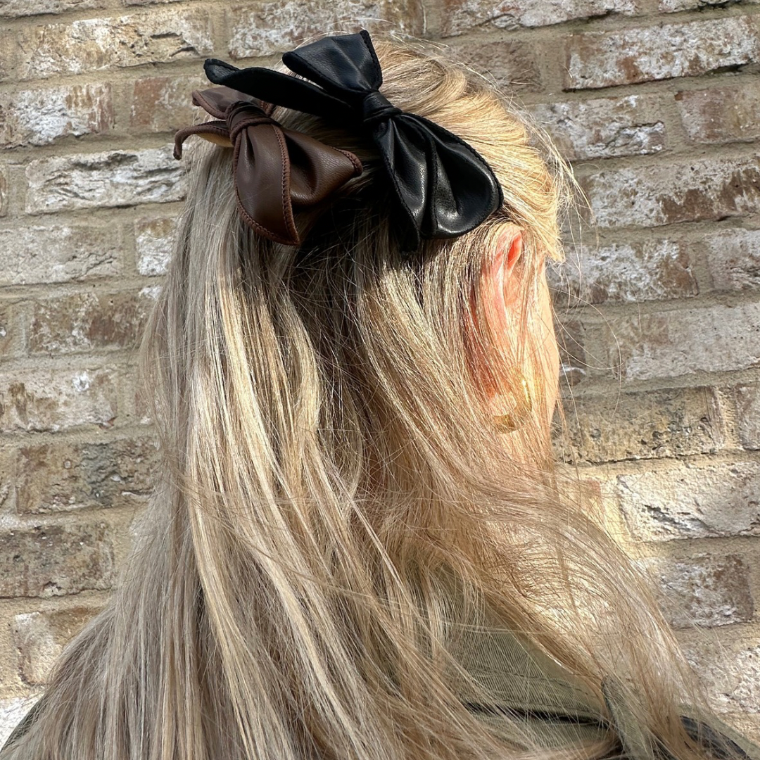 Mink Faux Leather Hair Clip Bow