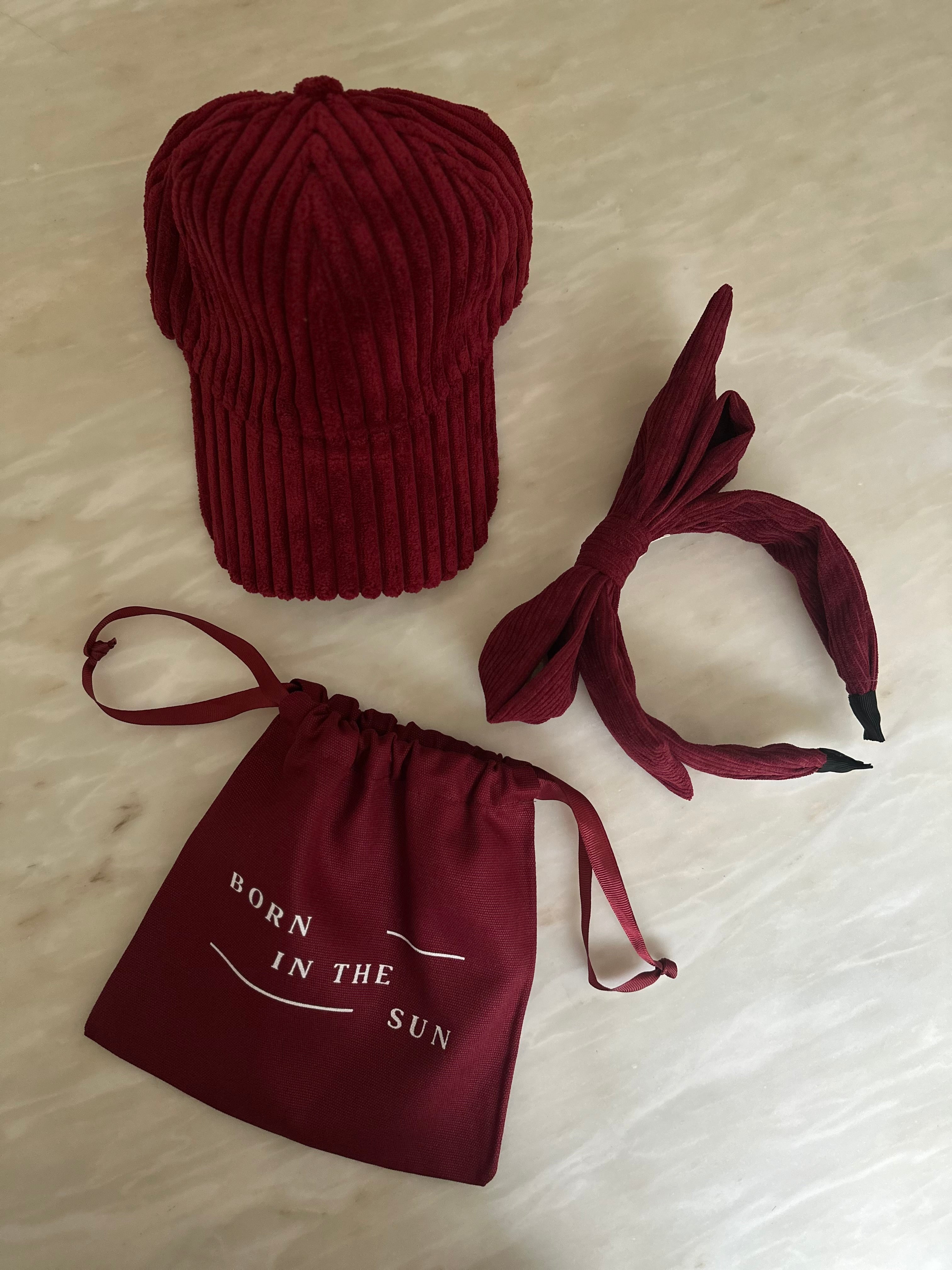 Classic Burgundy corduroy bow Headband