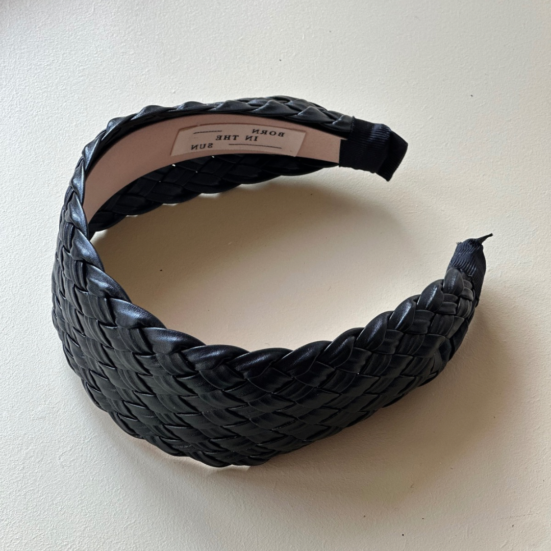 Black Woven Platted Leather Headband