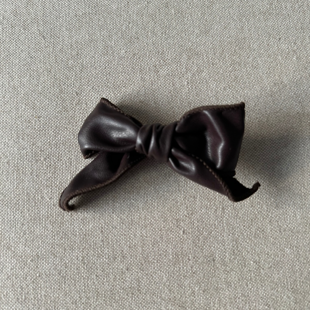 Brown Faux Leather Hair Clip Bow