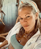 Waffle mint with scalloped contrast knotted headband