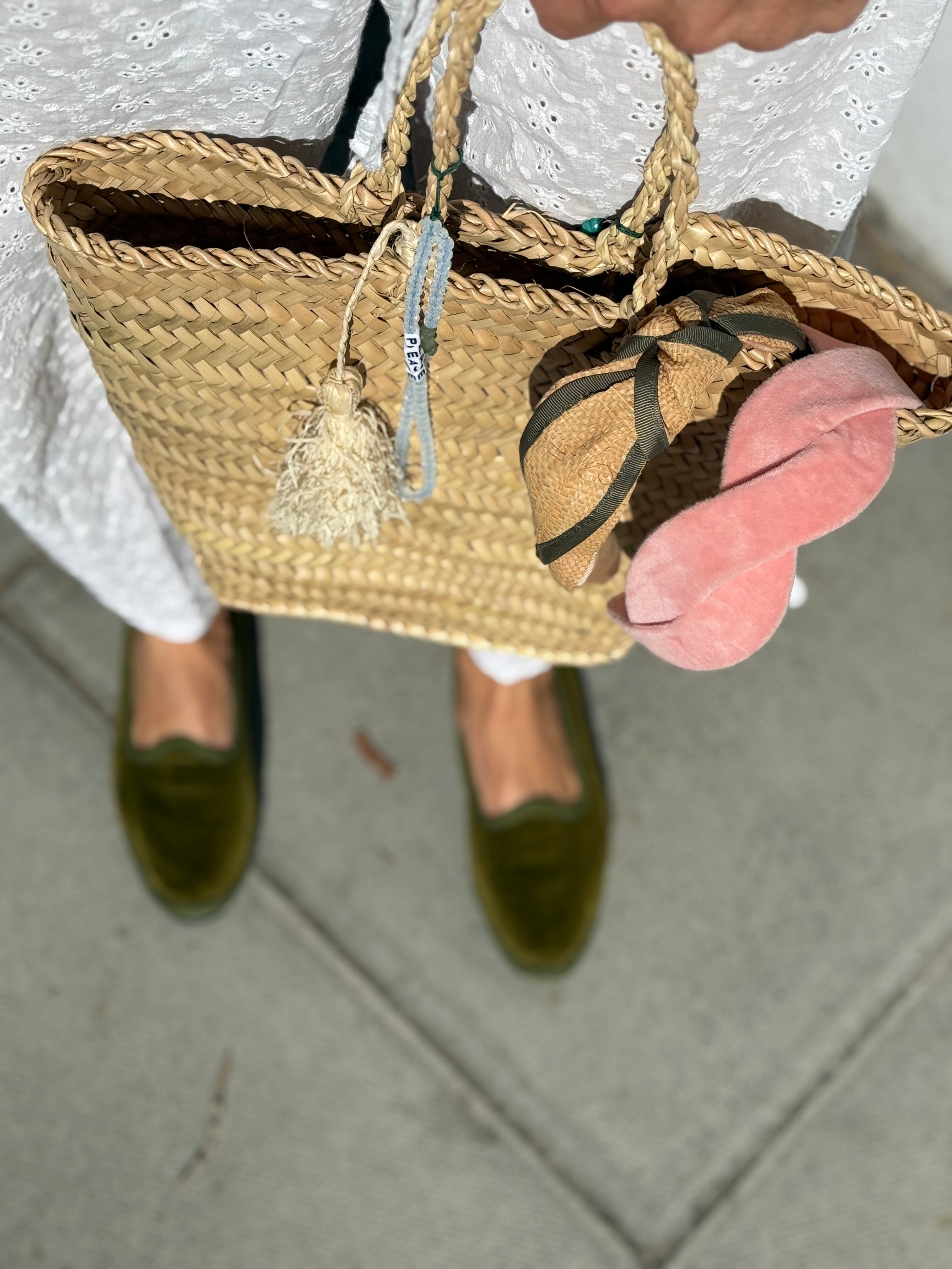 Beige Raffia Knotted Headband with Military Green Grosgrain Ribbon – Born in the Sun - Born In The Sun