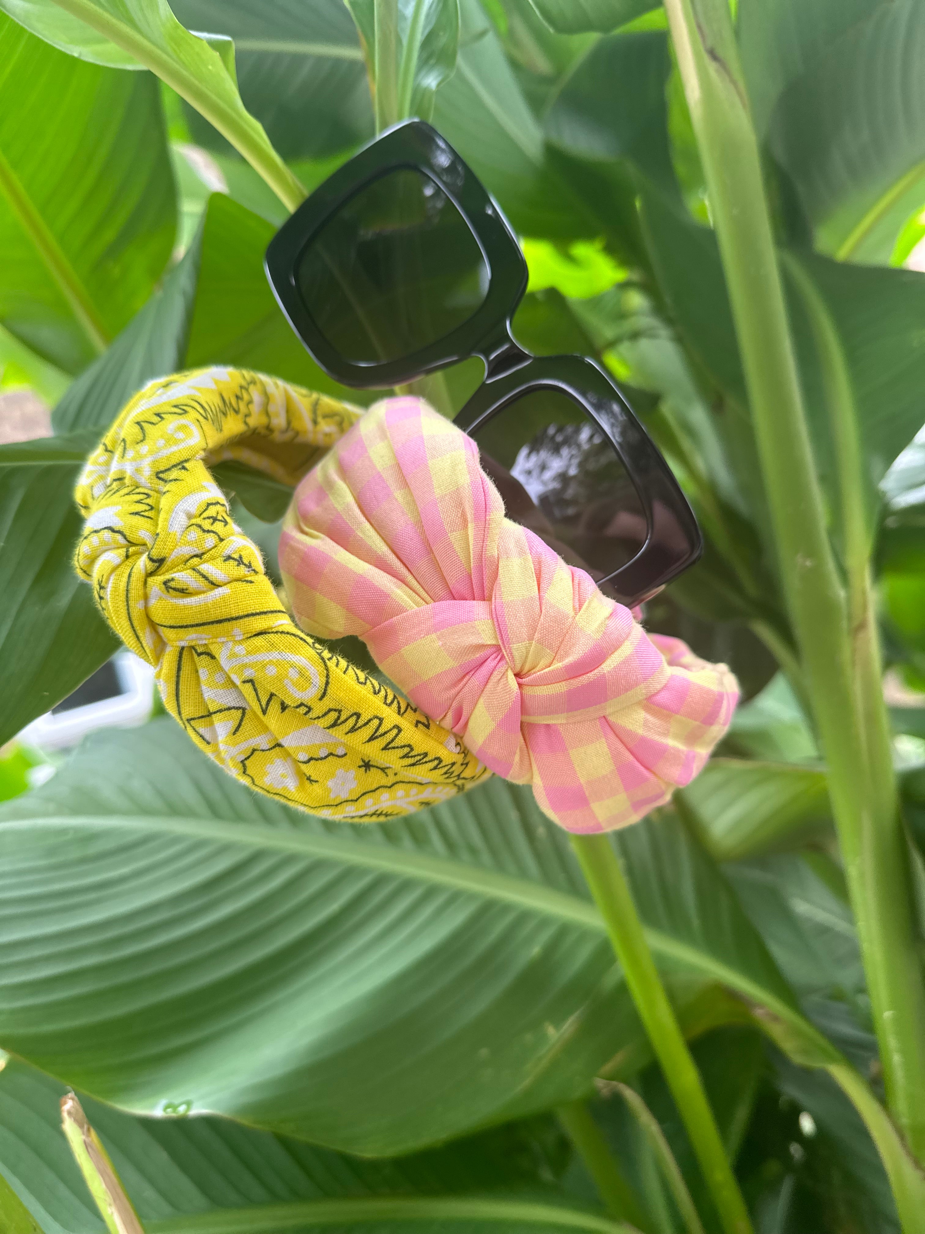 Gingham pink and yellow Knotted Headband