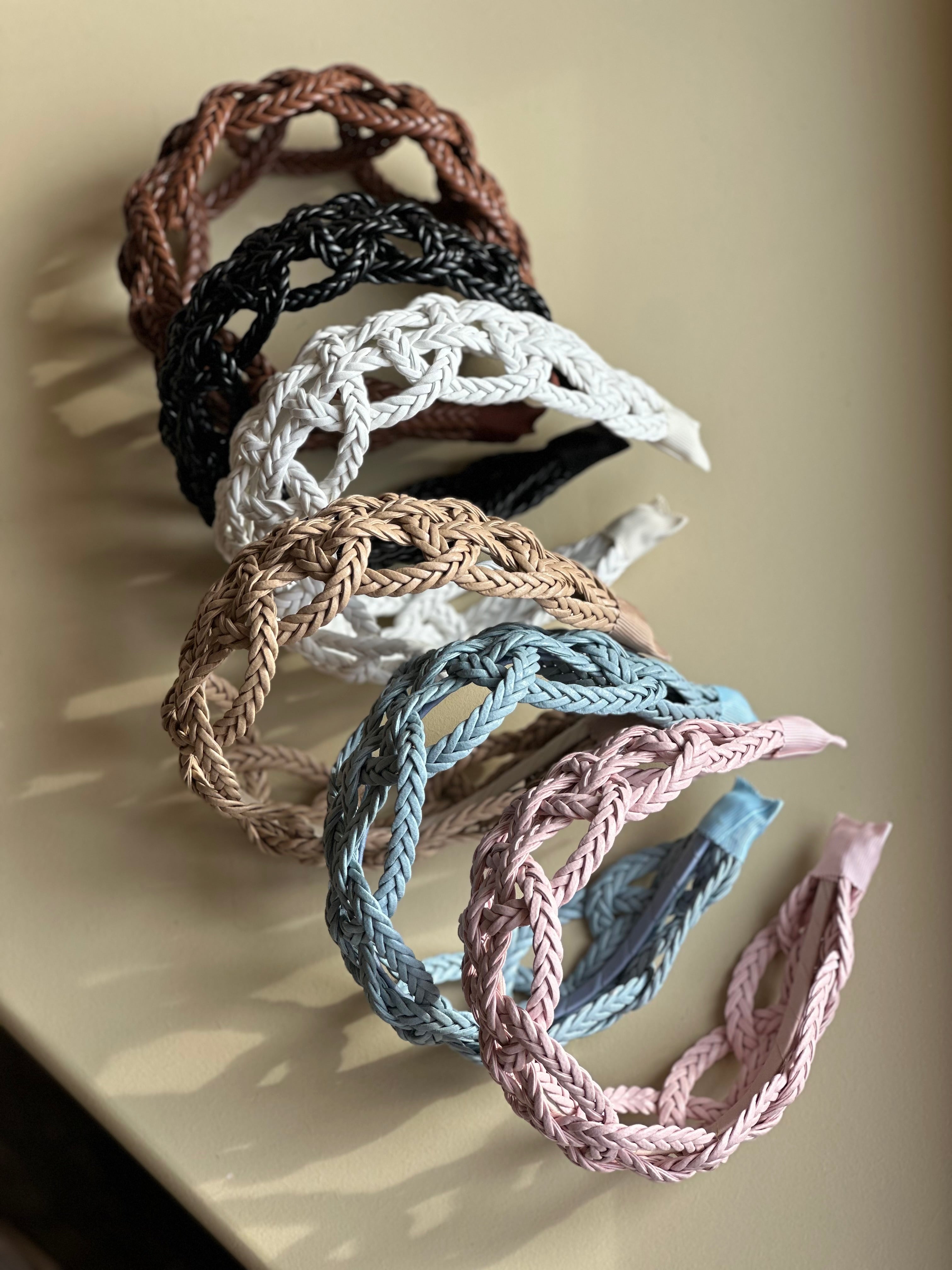 Basket weave Beige Platted Leather Headband - Born In The Sun