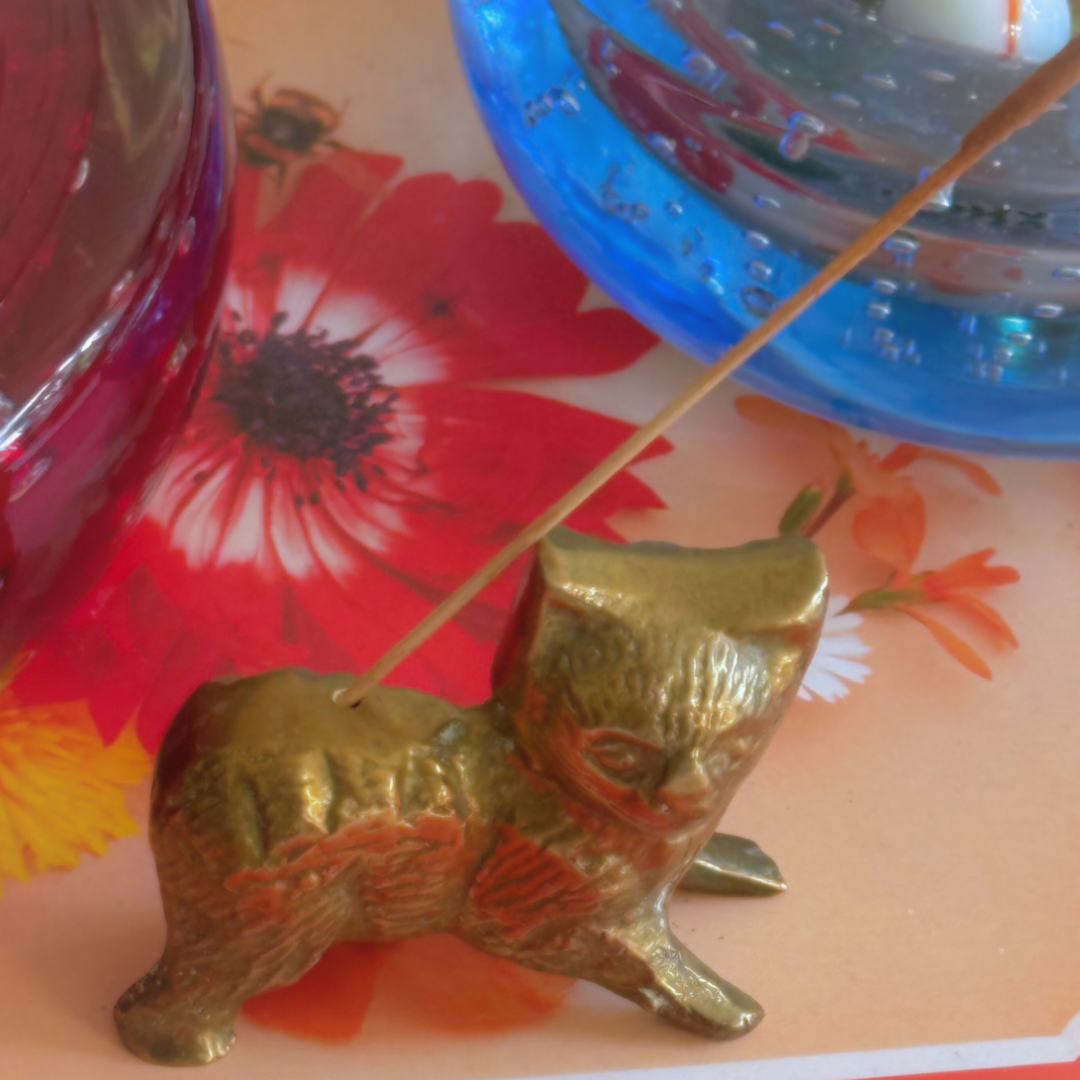Brass cat incense holder