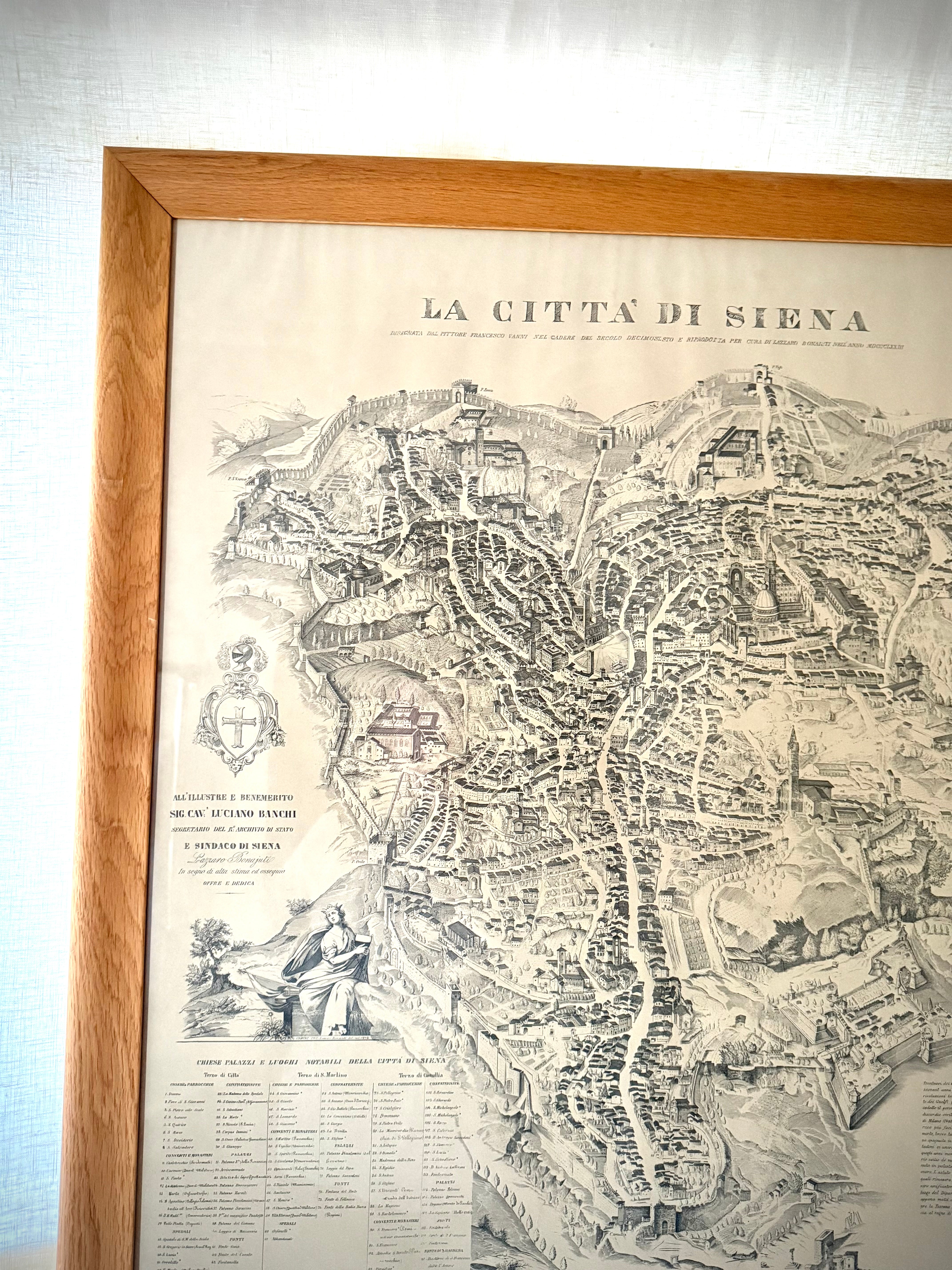 Siena city picture in wooden oak frame