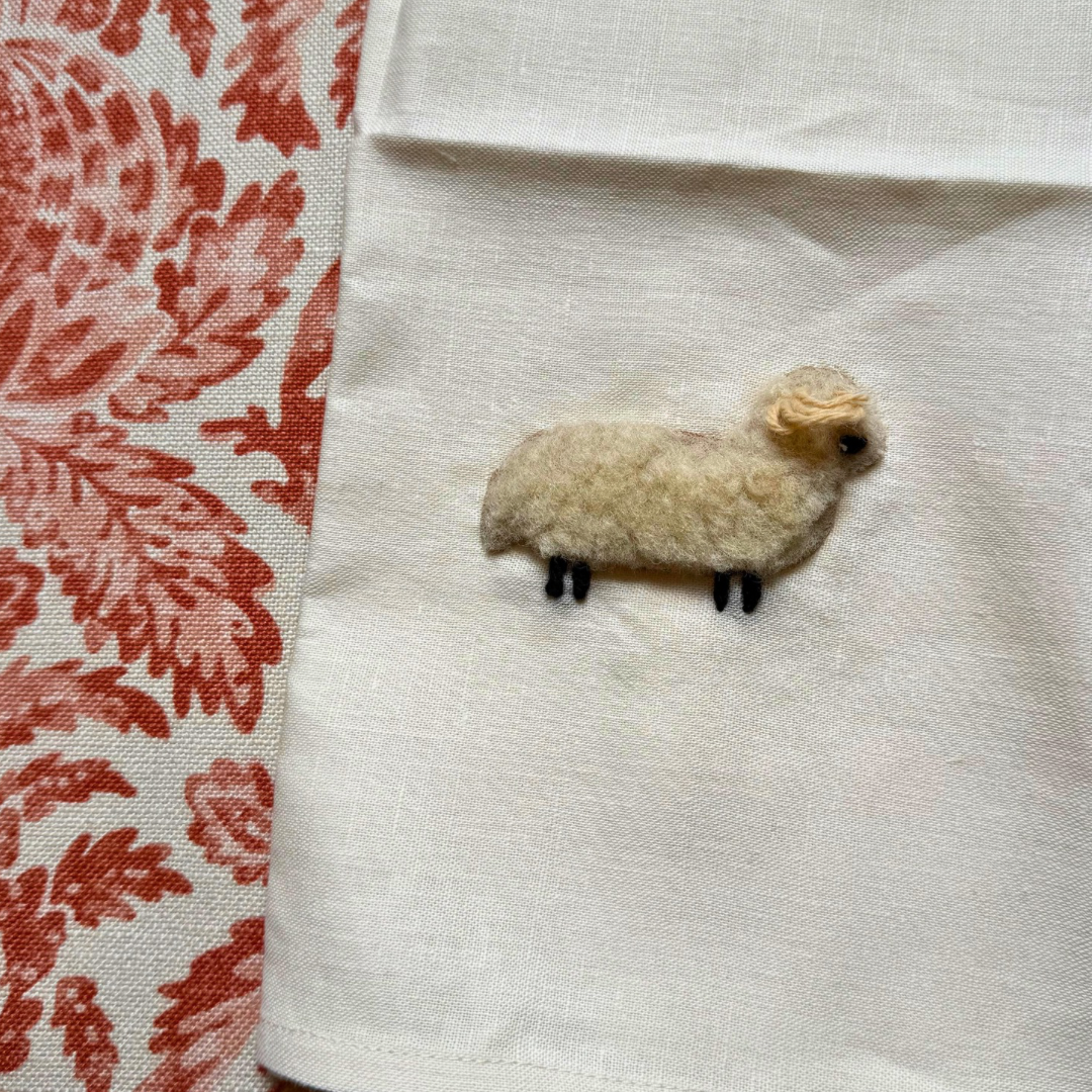Hand towel linen with cream wool sheep