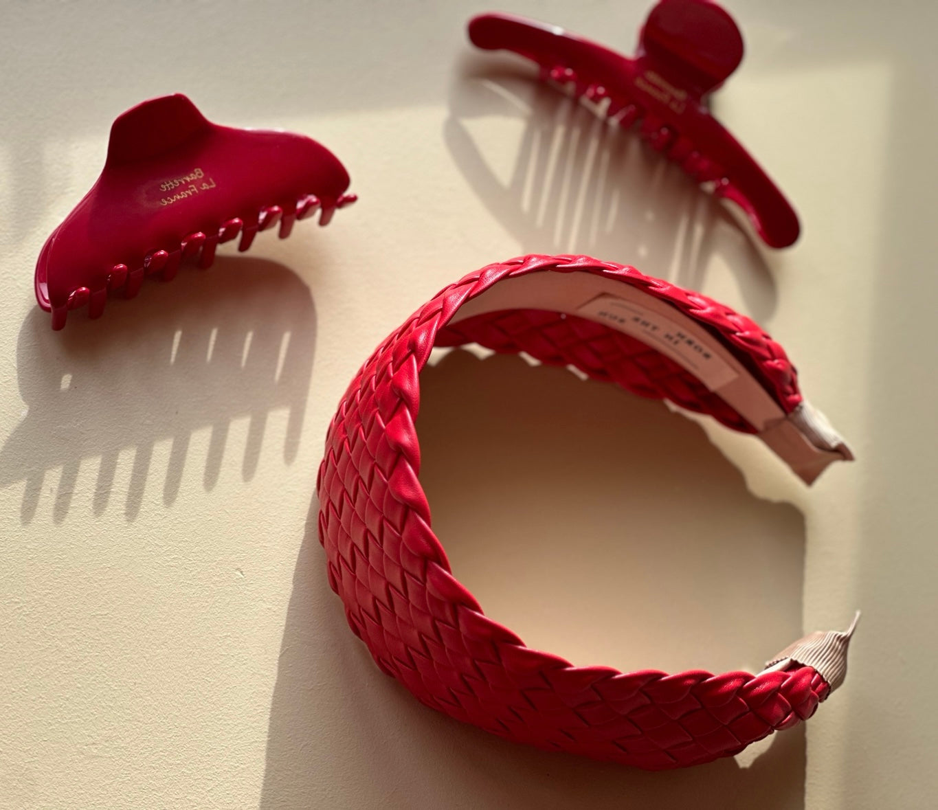 Red Woven Platted Leather Headband